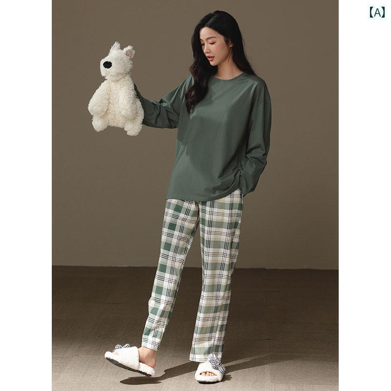 　パジャマ　レディース　上下 2025年 カップル パジャマ 男女 春秋 スタイル 綿 ラウンドネック 長袖 ..