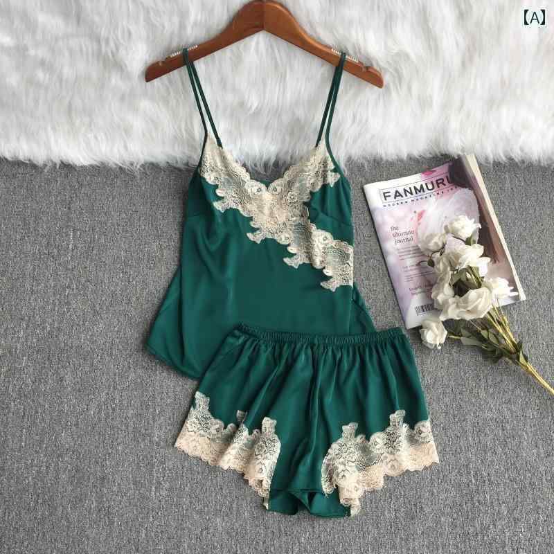 パジャマ レディース 上下 魅惑的 パジャマ 女性 春夏 無地 ノースリーブ 冷感 クール サスペンダー ショーツ レース スーツ ホームウェア