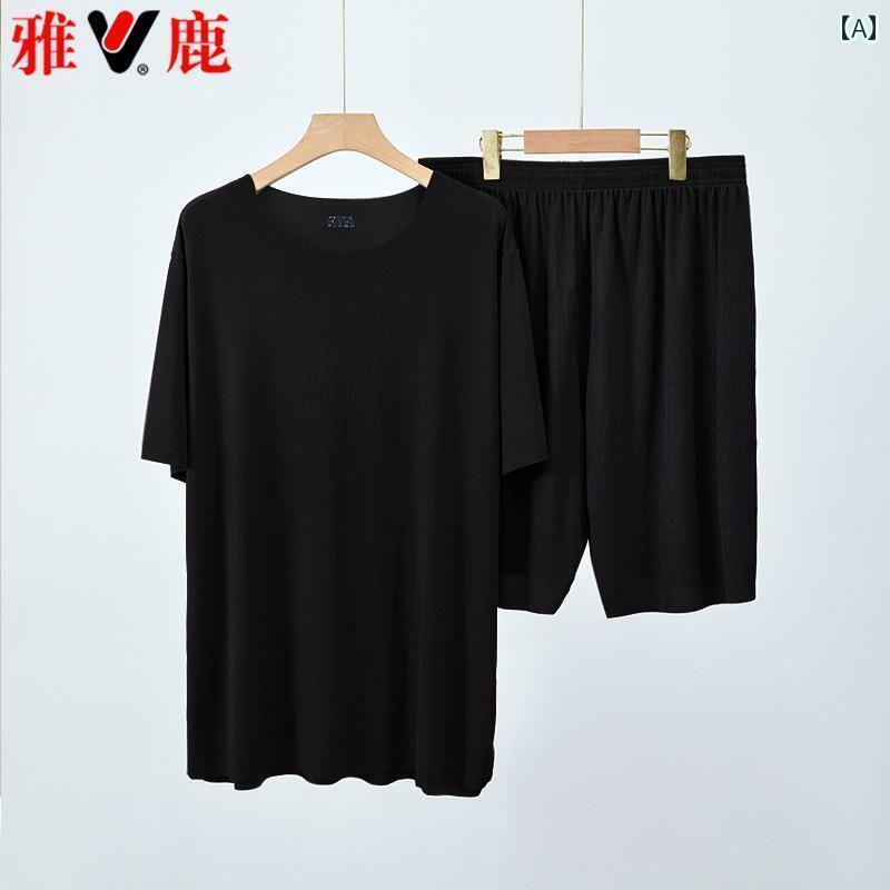 Underwear, Sleepwear - 　パジャマ　レディース　上下 ヤル シームレス カップル パジャマ メンズ 夏 細 糸 レディース 半袖 ホーム 服 スーツ クールカジュアル