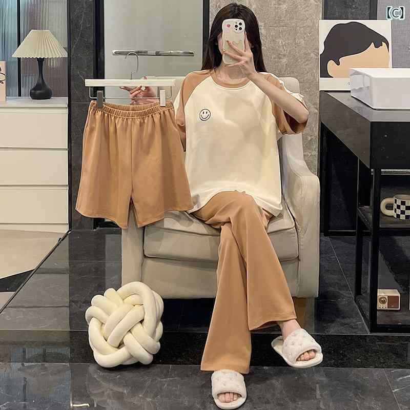 　パジャマ　レディース　上下 パジャマ レディース 夏 綿 胸 パッド 付き スリーピーススーツ 2025 半..