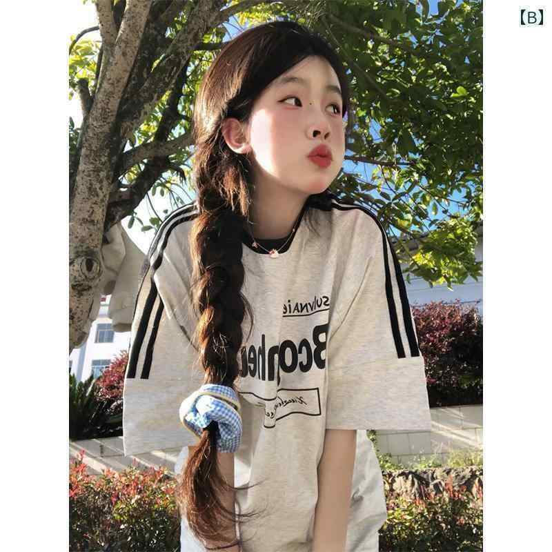 　Tシャツ　レディース　かわいい 夏の 女性用 アメリカン 半袖 Tシャツ ナショナル レトロ オーバー ..