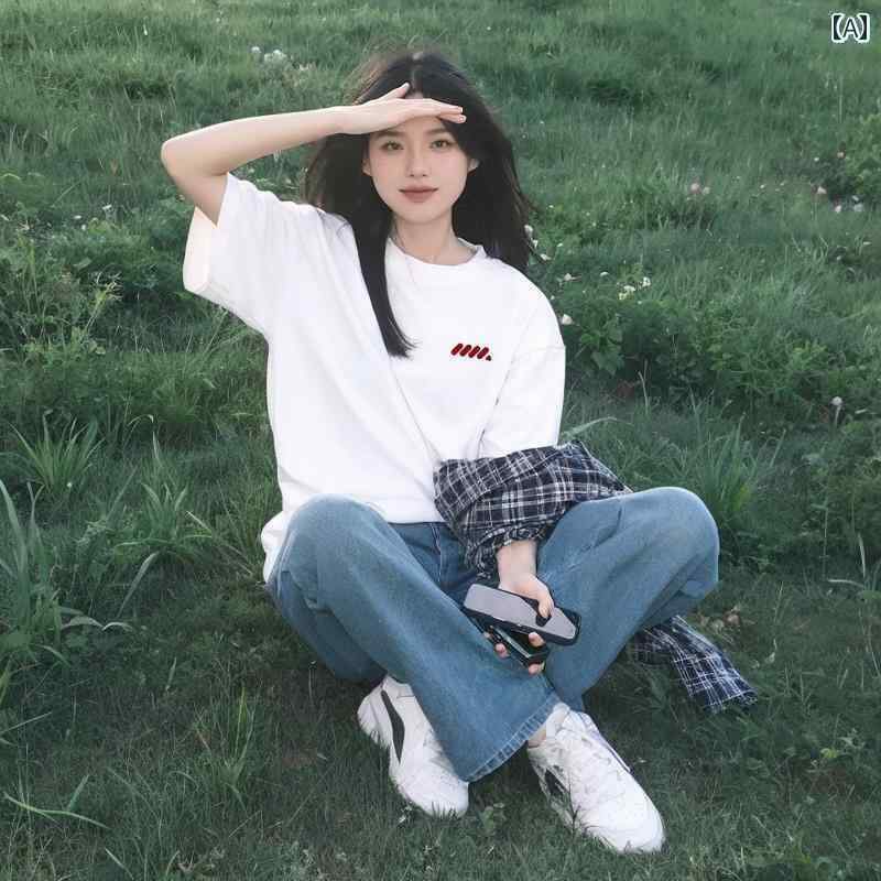 　Tシャツ　レディース　かわいい ホワイト 半袖 レディース Tシャツ 夏 2025 新 ホット スタイル 綿 インナーウェア レイヤリング シャツ 韓国 ストレート ショルダー トップ