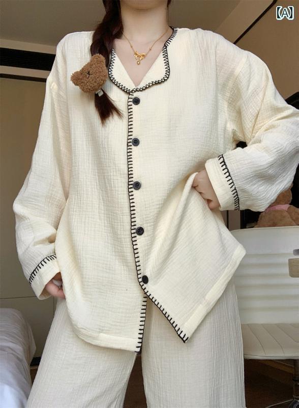 レディース　パジャマ　スウェット　上下 大きいサイズ 綿 ガーゼ パジャマ 春の レディース 長袖 スーツ 2025 二 重 糸 ゆったり ホーム 服 春秋