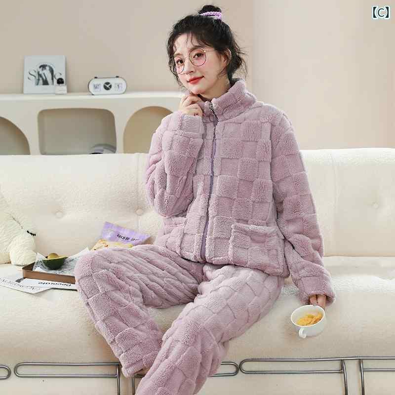 レディース　パジャマ　スウェット　上下 コーラル フリース パジャマ 秋冬 レディース 2025 厚手 裏起毛 大きいサイズ 春秋 フランネル ホームウェア スーツ