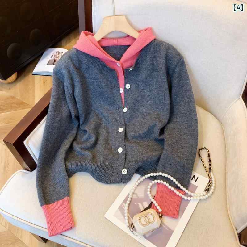 パーカー　フード付き　ニット カウンターは ラベルを 撤回 しました 韓国 フード付き セーター カーデ..