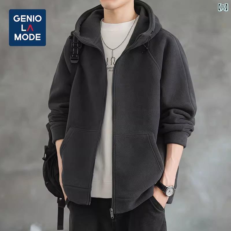 パーカー　フード付き　ニット GENIOLAMODE フード付き カーディガンジャケット メンズ 秋冬 両面 オーストリア グレーン 暖かい ジャケット