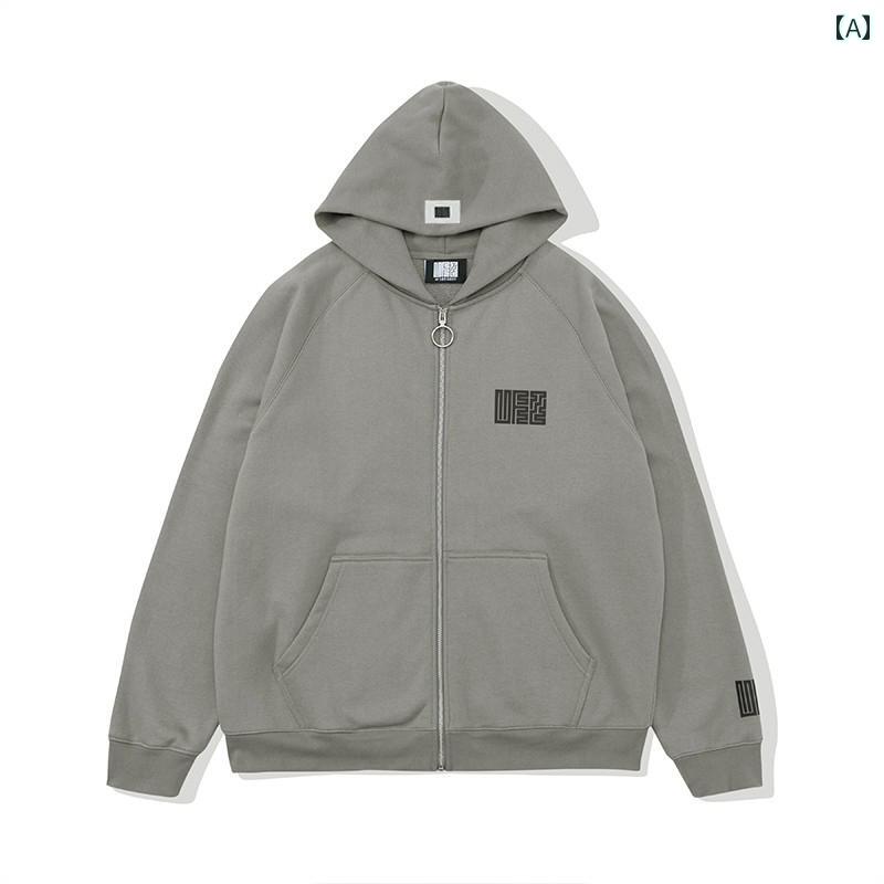 パーカー　フード付き　ニット UFZ 九重 印 国 潮 官 秋冬 ヘビー級 男女 カップル 着用 カーディガン ラグラン フード付き セーター ジャケット