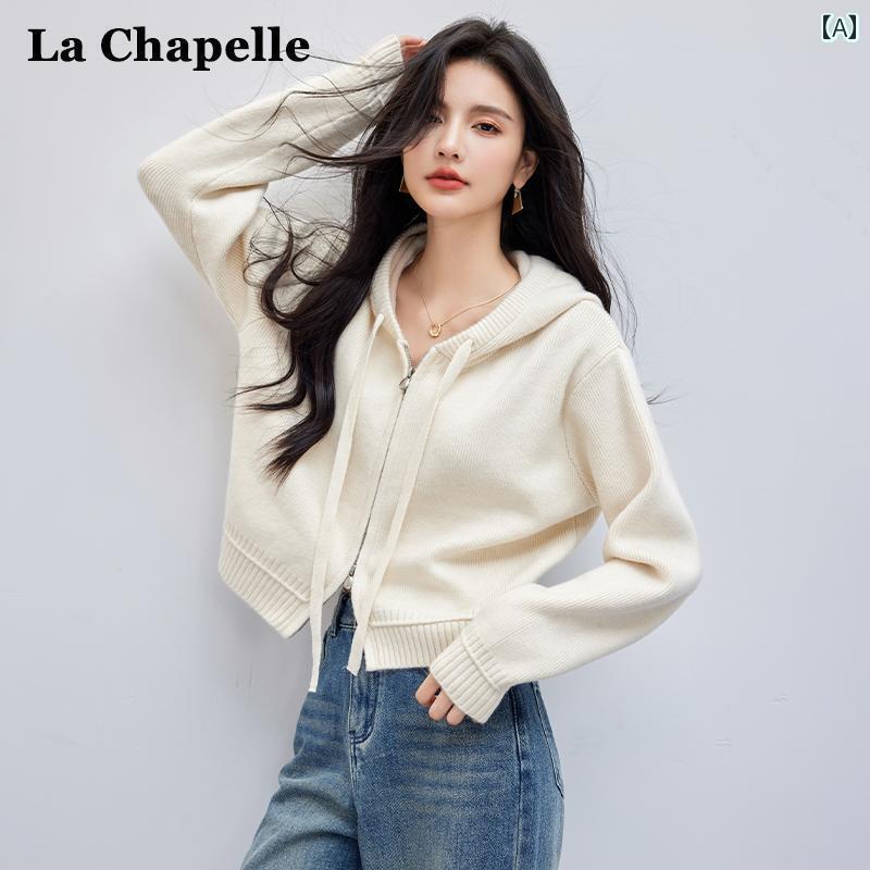 パーカー　フード付き　ニット La Chapelleで な フード付き ニット ショート ジャケット レディース 2..