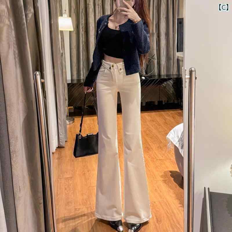 レディース　ハイウエスト　パンツ オフ ホワイト ハイウエスト フレアジーンズ レディース 2025 春 ス..