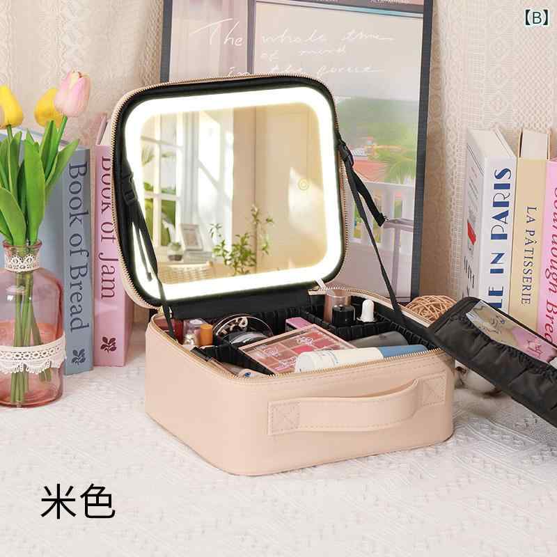メイク　道具　セット　 化粧 ポーチ ミラー 付き LED ライト 女性 メイクアップ ...