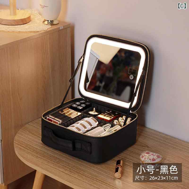 メイク　道具　セット　 化粧 ポーチ ミラー 付き LED ライト 女性 メイクアップ ...