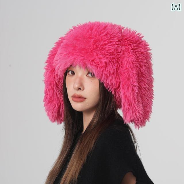 帽子　うさぎ耳　かわいい 女性用 ぬいぐるみ 帽子 冬 かわいい ウサギ 長い 耳 雷 鋒 厚く 暖かい 毛皮 保護 プルオーバー