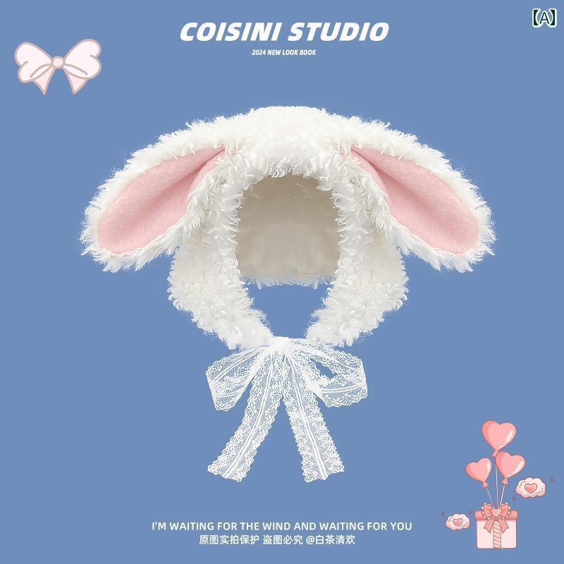 帽子 うさぎ耳 かわいい 女の子が 暖かい 写真を 撮る ときに 飾る かわいい ピンクの ウサギの 耳の プルオーバー 帽子。 雷 鋒の 帽子は 顔を 小さく 見せます