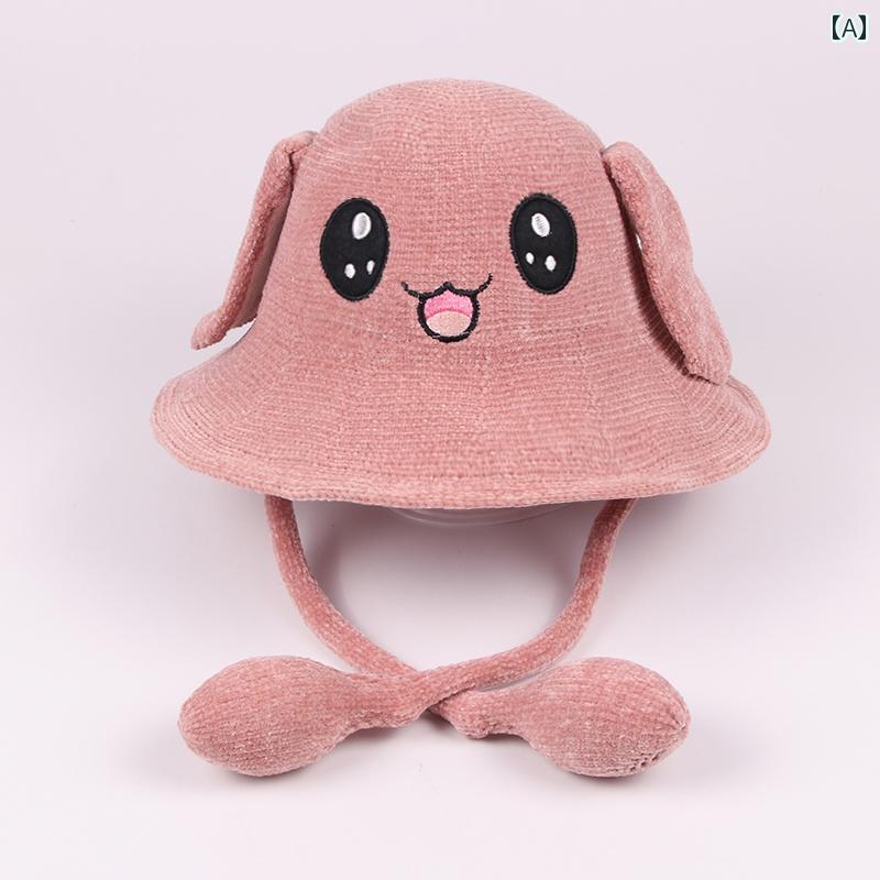 帽子　うさぎ耳　かわいい 動く 耳が 付いた 子供用 帽子 かわいい ネットの 男の子用 バケット ハット 秋冬用 女の子用 シェニール バニー
