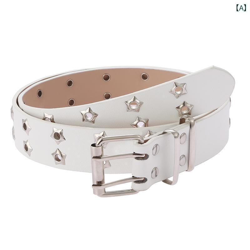 レディース　ベルト　カジュアル スター 多 孔 質 アメリカン ワイド ベルト レディース ジーンズ Y2K 白