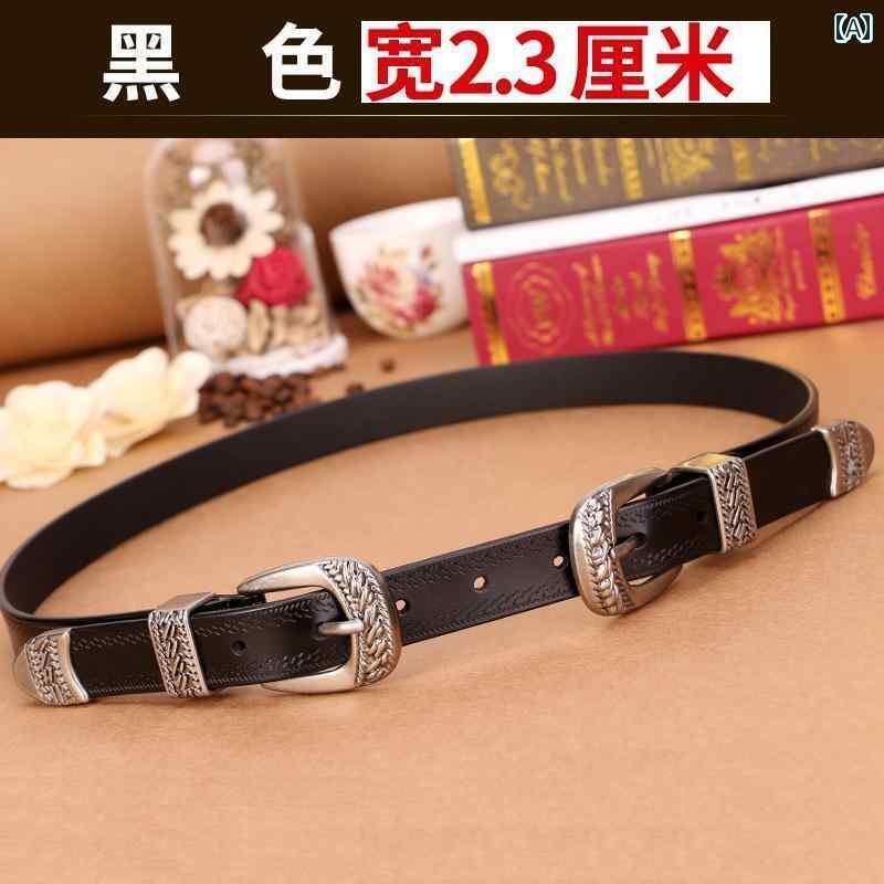 レディース　ベルト　カジュアル と アメリカ インストゥルメンタル ダブル ヘッド ベルト 女性用 革 ..