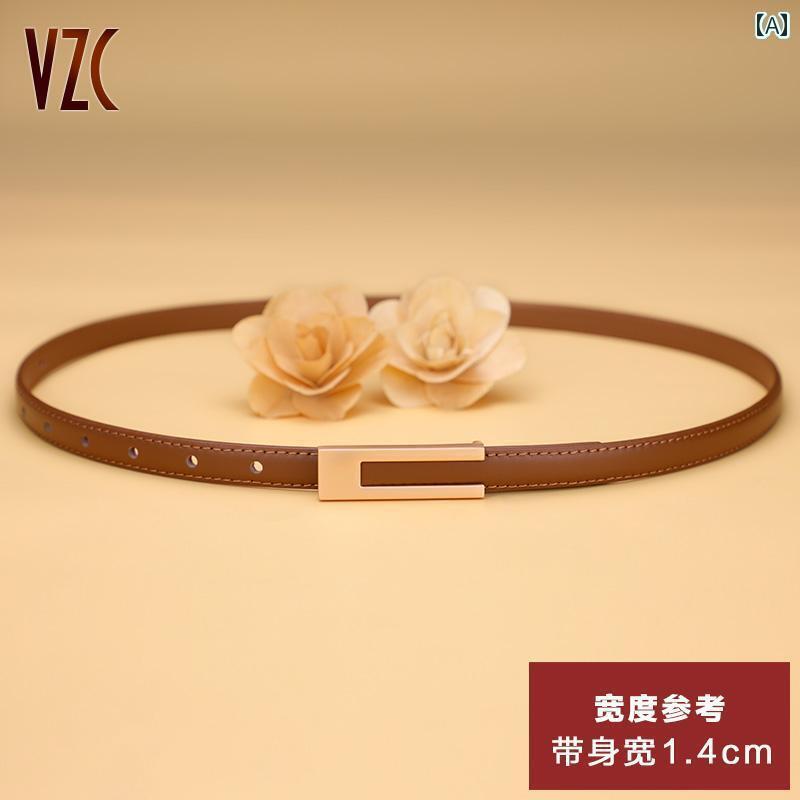 レディース　ベルト　カジュアル 女性用 ベルト 革 柔らかい 牛革 シンプル 万能 レトロ 細め スカート..