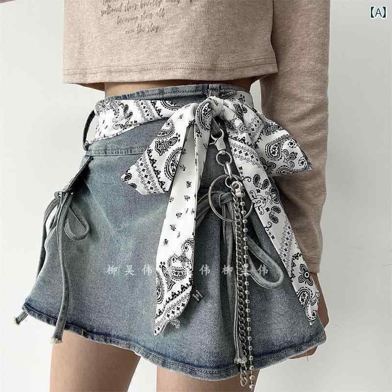 レディース　ベルト　カジュアル パンツ チェーン アクセサリー カシュー フラワー シルクスカーフ ベルト レディース 装飾 スカート スタイル ジーンズ