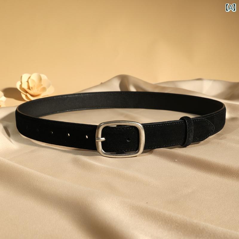 レディース　ベルト　カジュアル ベルト レディース 革 スエード レトロ オールド シルバー ピン バッ..