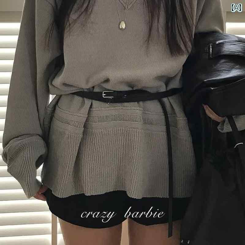 レディース　ベルト　カジュアル 韓国 ダブルループ スーパー ロング 薄型 レザーベルト マッチング アーティファクト 2025 春夏 軽量 高級 ウエスト チェーン 女性用