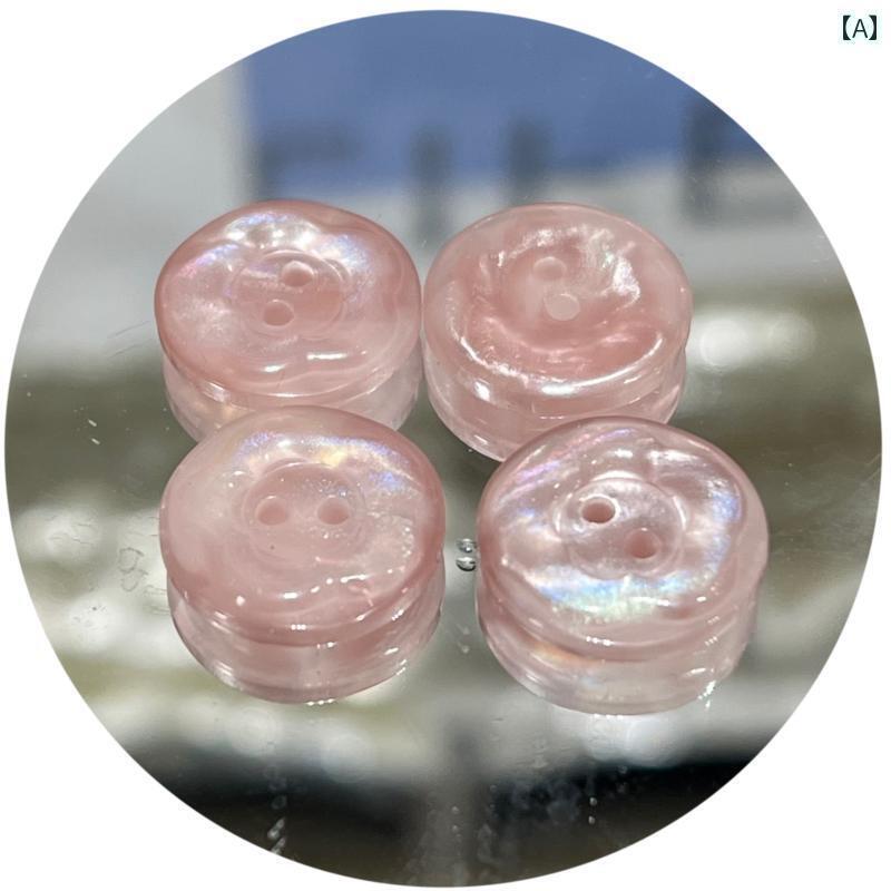 ボタン カジュアル アクセサリー 花が 明るく 輝いています ピンクと 緑の 花形の ボタン 高級 シャツ ボタンカーディガン スーツ