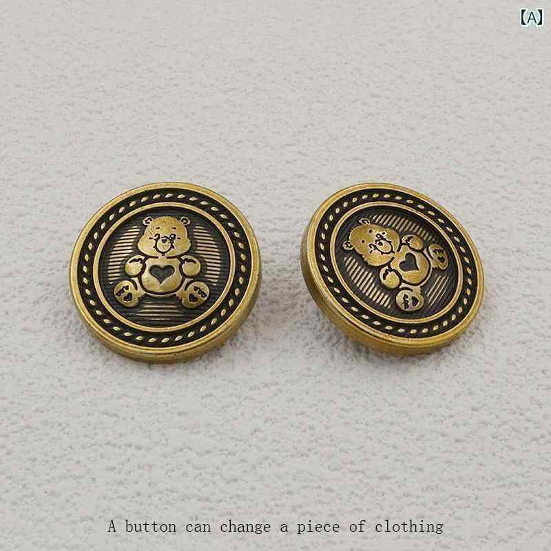 ボタン　カジュアル　アクセサリー かわいい メタル レトロ クマの ボタン ジーンズ セーター カーディガンジャケット 服 子供用 手縫い