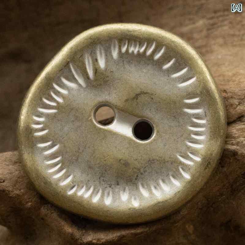 ボタン　ラウンド　アクセサリー 不規則な 2つ目 アンティークブリキ デニム レザージャケット メタル ボタン チャイナ風 グリーン ブロンズ ツートン レトロ シルバー ウィンドブレーカー