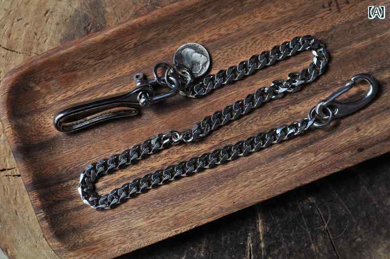 キーホルダー アクセサリー メタル アメリカン レトロ アミ カーキ オートバイ ストリート シルバー メタル ステンレス ウェルス チェーン パンツ ウエスト キー