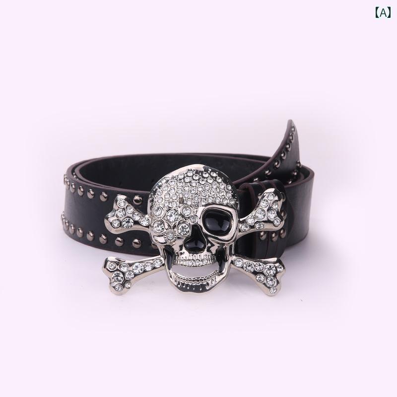 キーホルダー　アクセサリー　メタル 黒と 白の スカル プリント ベルト サブカルチャー Y2K ホット ガ..