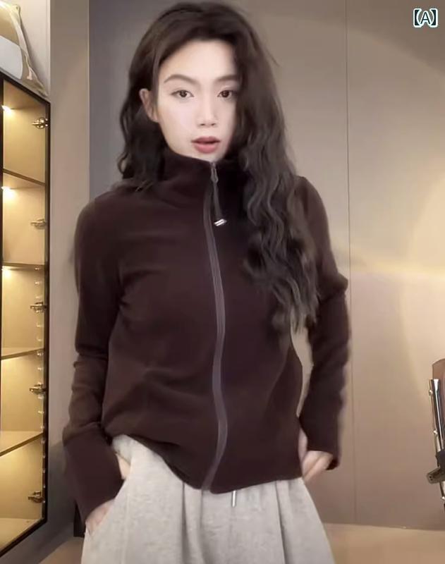 フリース　トップス　ジッパー ジッパー スウェットシャツ ドイツ ベルベット ジャケット レディース ..