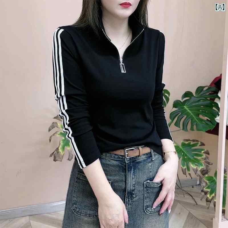 フリース　トップス　ジッパー カジュアル ハーフ ジップ 長袖 Tシャツ トップス 女性 2024 秋 ファッション スリム 韓国 スタイル スタンドカラー スウェットシャツ