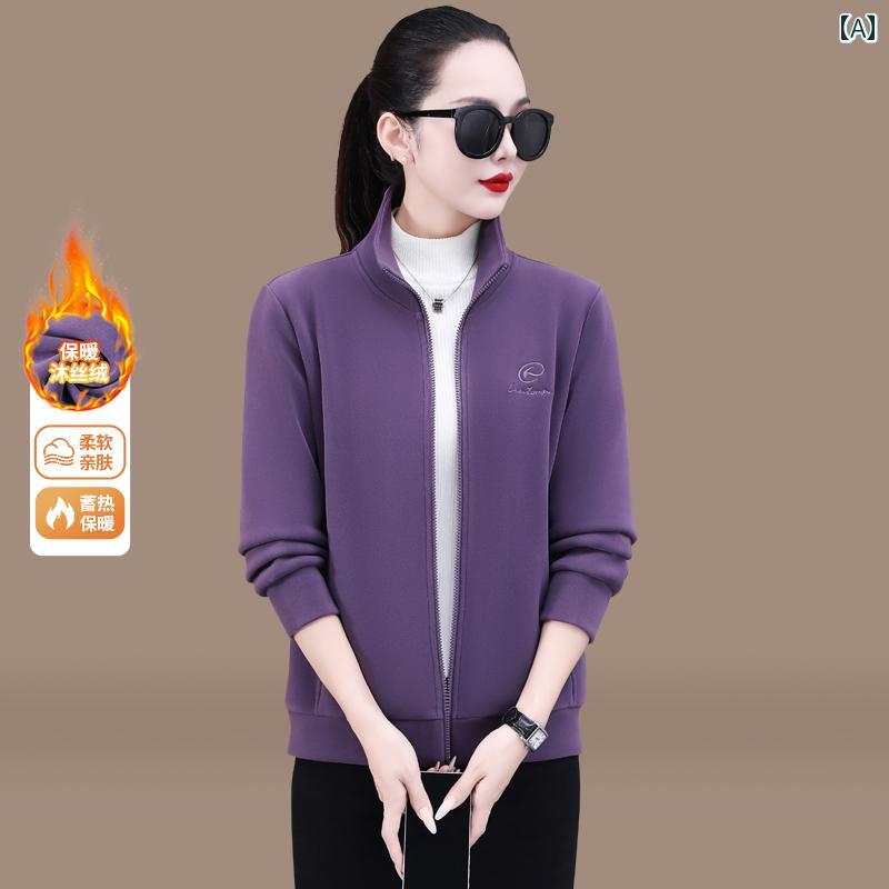 フリース　トップス　ジッパー 女性用 厚手 裏起毛 ジャケット 秋冬 2024新 スタイル スタンドカラー ..
