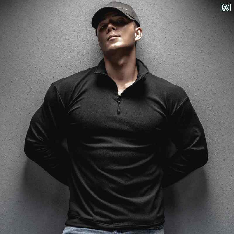 Jacket - フリース　トップス　ジッパー アメリカン スタンドカラー ポロシャツ スポーツ 長袖 メンズ ハーフ ジップ レイヤリング シャツ カジュアル トップ ランニング フィットネス トレーニング ウェア