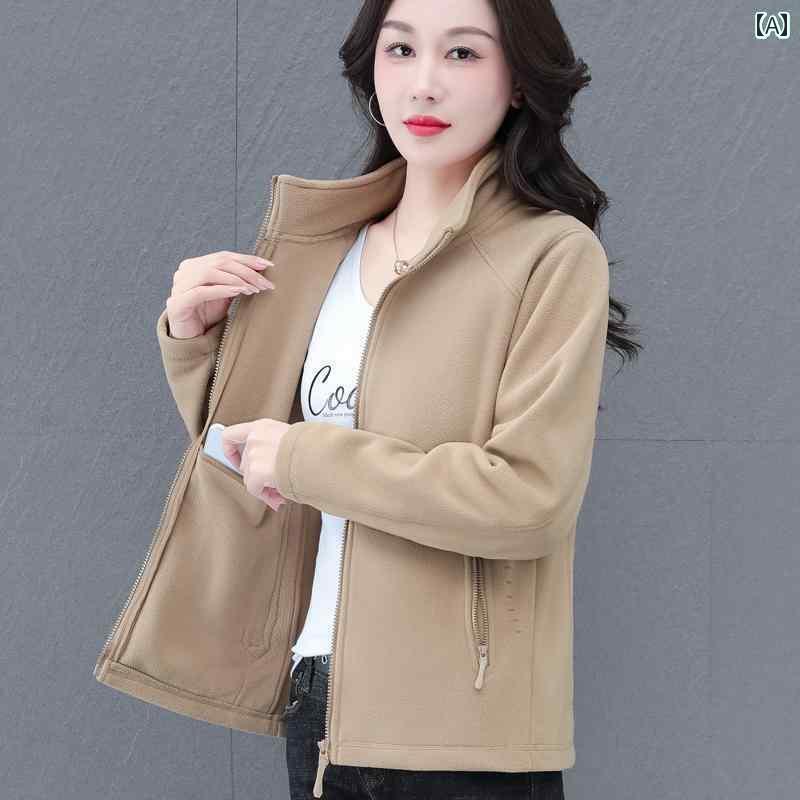 Jacket - フリース　トップス　ジッパー ドイツ ベルベット ジャケット レディース ジッパー セーター 2025 春秋 長袖 ショート カーディガン カジュアル 暖かい スタンドカラー トップ