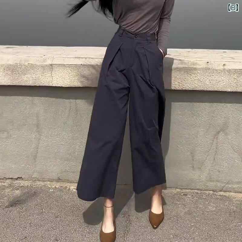 ワイド　パンツ　ボトムス 春夏の 小さめの 綿 ワイド レッグ パンツ レディース ハイウエスト スリム ゆったり レトロ カジュアル コーヒー カラー 九分丈 s-share-global-10976205 サポートシェアグローバル サンプル画像2