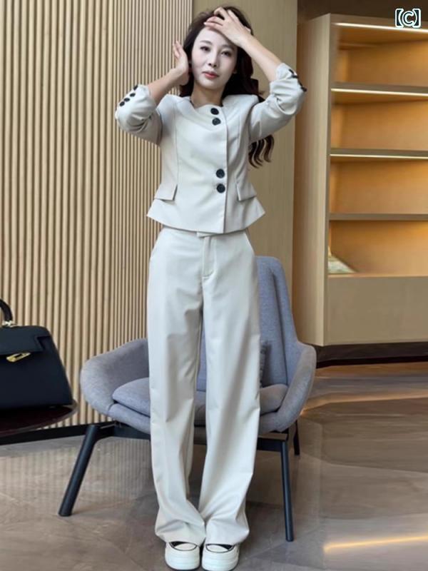 レディース　パンツ　ワイド 春秋 レディースで 年齢を 減らす プロ スーツ ハイエンドの ジャケット ハイウエストの カジュアル ワイド レッグ パンツ ツーピース