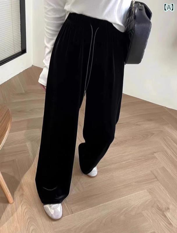 ボトムス　レディース　スリム な ゴールド ベルベット ワイド レッグ パンツ レディース 秋冬 2025 ハ..