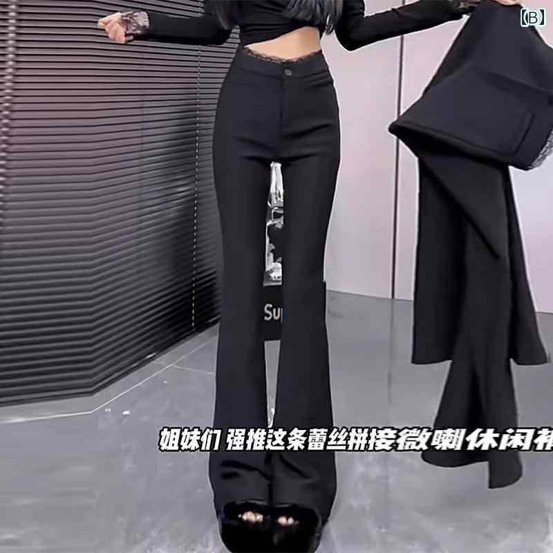 ボトムス　レディース　スリム レディース ブラック スーツ フレアパンツ 春に 小さい サイズ スリム ハイウエスト スリミング ベルボトム型 カジュアル パンツ