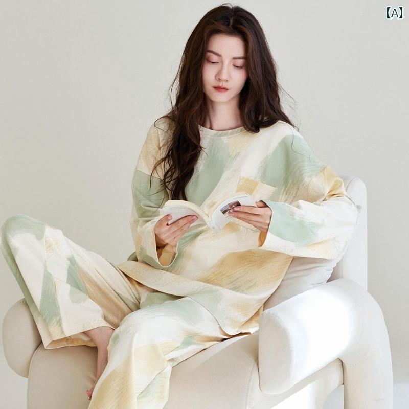 ストライプ　パジャマ　スウェット 2025 志 芬 騰 パジャマ レディース 春秋 スタイル 綿 墨 風 長袖 ..