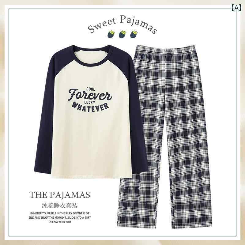 ストライプ　パジャマ　スウェット Langsha パジャマ レディース 春秋 綿 長袖 学生 チェック 柄 パン..