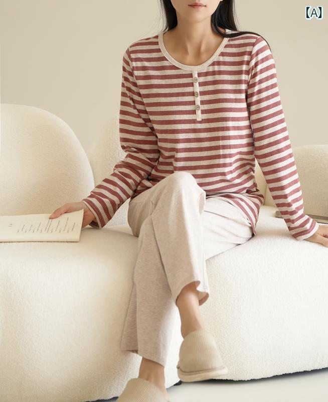 ストライプ　パジャマ　スウェット アップグレード レディース 天 津 綿の ホーム 服 セット ブラジャ..