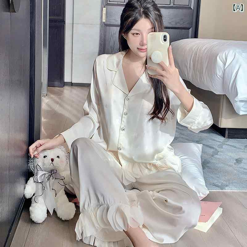 シルク　パジャマ　レディース 2025年 パジャマ 女性 春秋 冷感 長袖と ズボンは 外で 着用 できます ホーム 服 スーツ 蝶 プリント