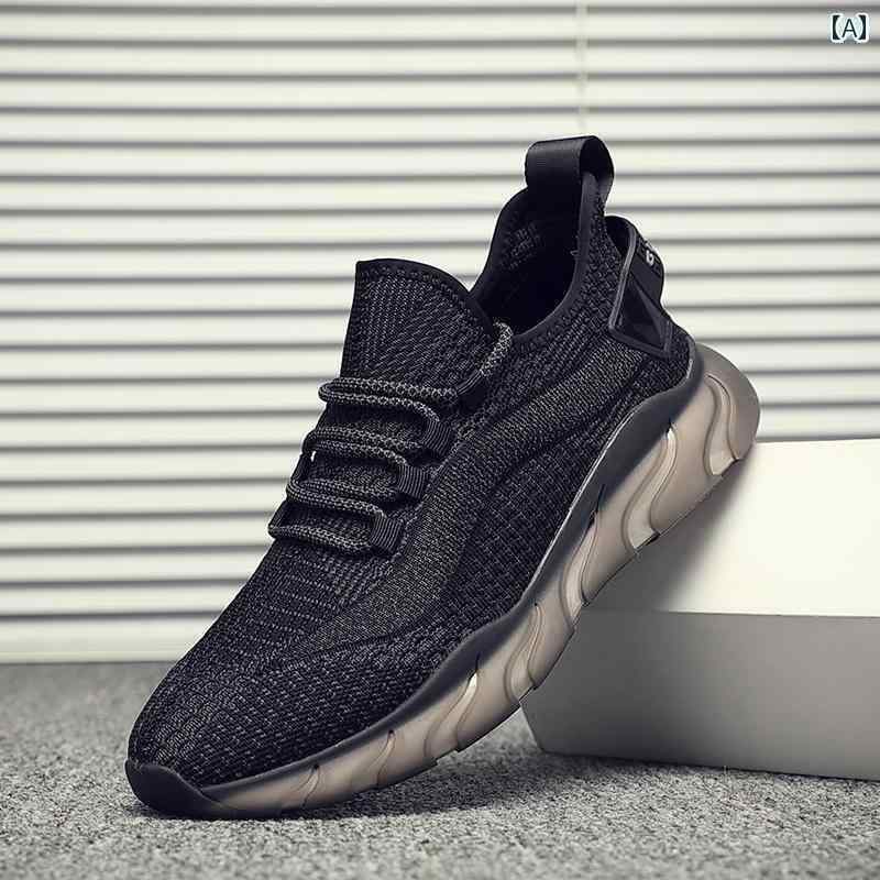 ランニング　シューズ　カジュアル 【 Yuguanfu】 フライング 編み 靴 メンズ 夏 通気性 フィットネス ..