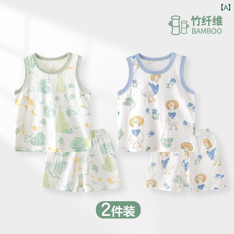 ベビー　服　赤ちゃん 軽 酸素 ボボ 綿 ベビー ベスト スーツ 夏 スタイル ノースリーブ 竹 繊維 薄手 ..