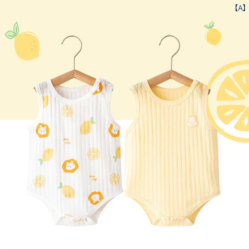 ベビー　服　赤ちゃん ベビー ジャンプスーツ 夏 薄手 ノースリーブ 新生児 ベスト 三角 ロンパース ハ..