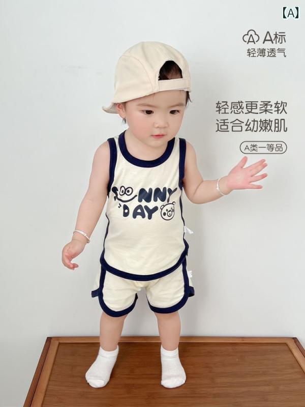 赤ちゃん　パジャマ　ベビー服 ベビー 夏服 夏 薄手 スプリット スーツ 1歳 男の子 服 スポーツ ベスト..