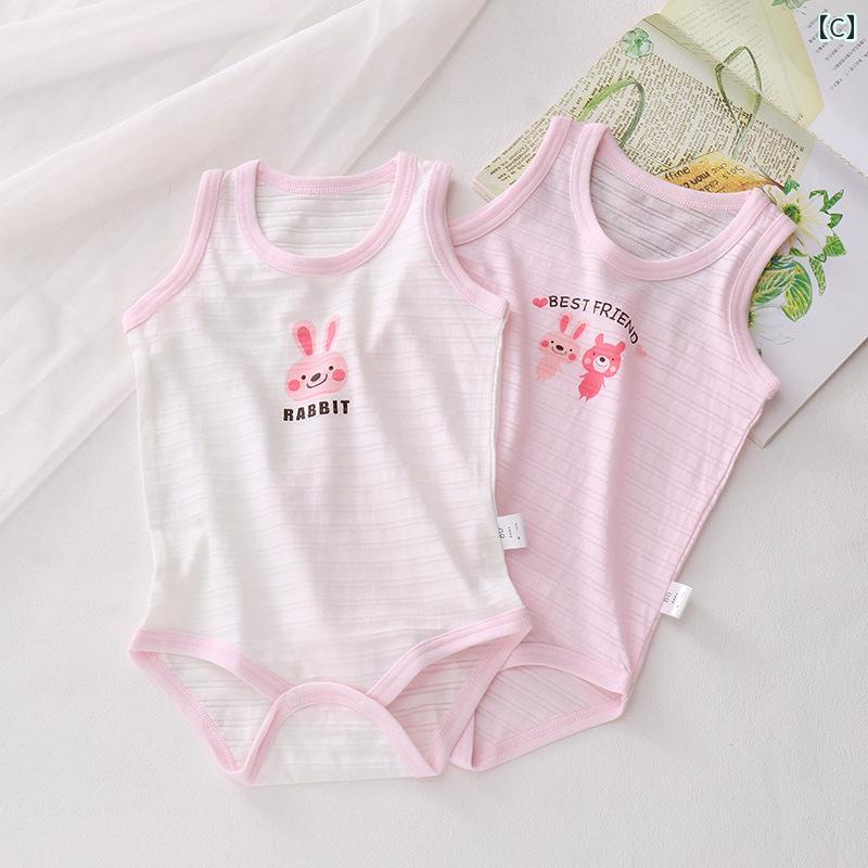 赤ちゃん　パジャマ　ベビー服 新生児 ノースリーブ ベスト ロンパース 夏 薄 竹 綿 おなら ワンピース ハイハイ スーツ