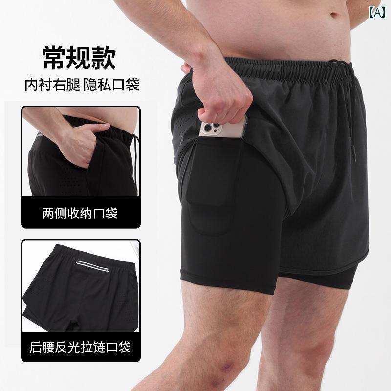 メンズ　ハーフパンツ　スポーツ ランニング ショーツ メンズ プロ マラソン 陸上 3点 パンツ 速乾 裏地 付き スポーツ フェイク 2枚 スマートフォンを 入れる ことが できます