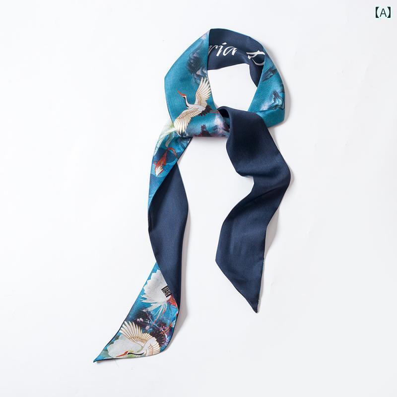 リボン　ラッピング　ギフト 100 % 桑 絹 シルクスカーフ 小さい 長い ストリップ 女性用 タイ バッグ ..