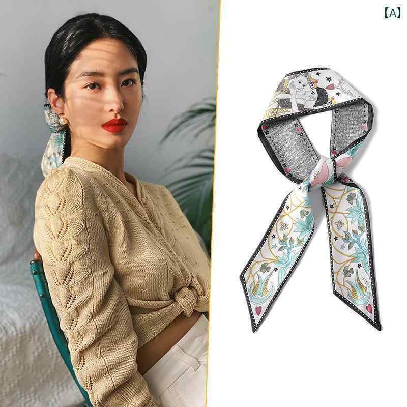 リボン　ラッピング　ギフト シルクスカーフ ヘッド バンド 韓国 ヘア タイ リボン 細くて 狭い 長い ..